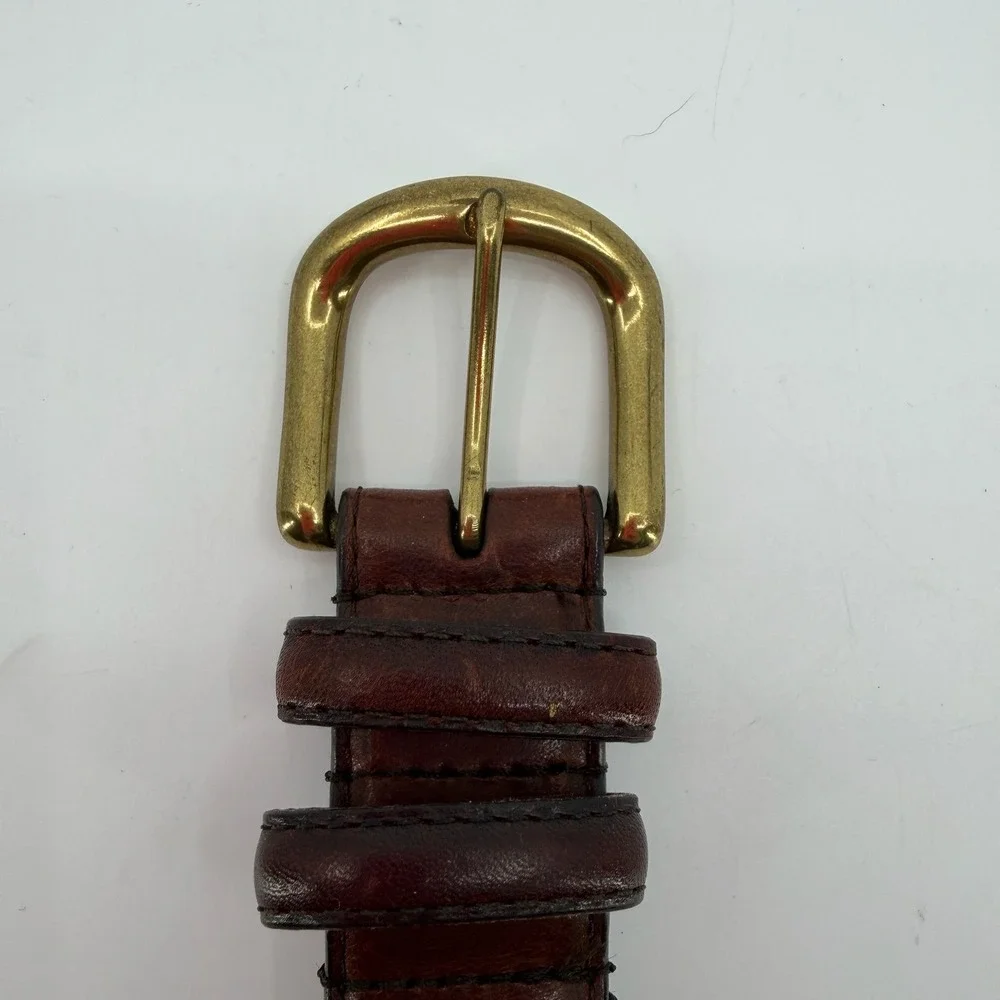 Full Grain Leather Belt Mens 38 Brown Brass Buckle Casual Classic Minimalist